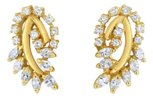 Marquise Diamond Floral Statement Earrings 14k Yellow Gold, 2 Pieces