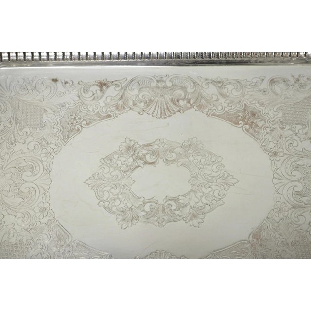 Metal Vintage English Victorian Large Silver Plated Twin Handle Serving Platter Tray For Sale - Image 7 of 18