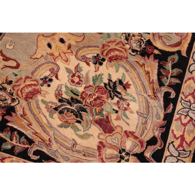 Art Nouveau 1990's Floral Pak-Persian Black/Taupe Wool Rug - 6'0'' X 9'0'' For Sale In New York - Image 6 of 9