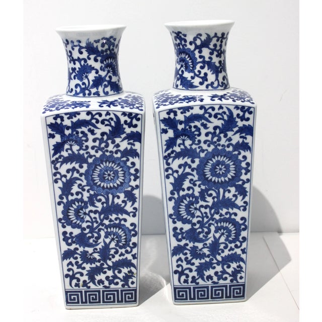Blue & White Silk Road Style Vases - a Pair For Sale - Image 4 of 9