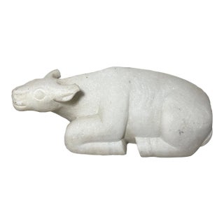 Heavy Antique Hand Carved Marble Stone Water Buffalo Animal Sculpture Statue For Sale