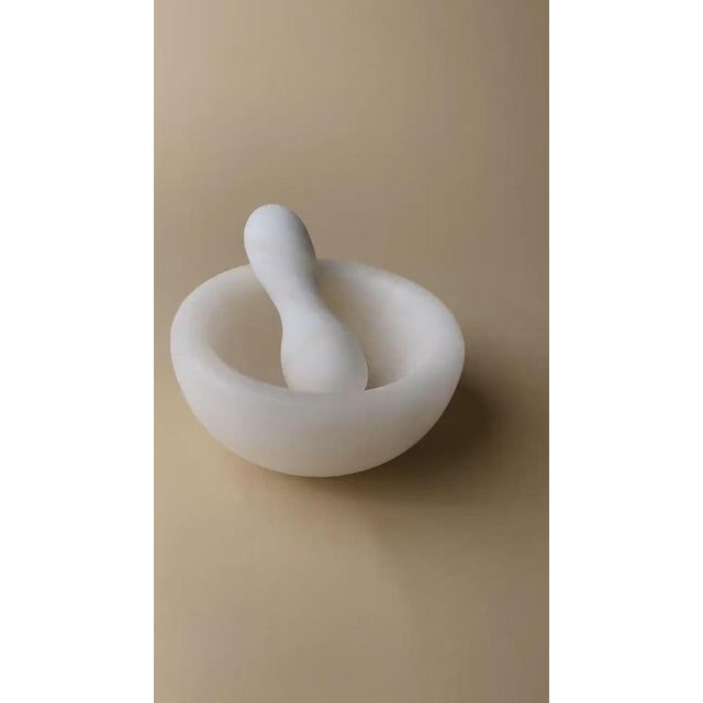 Mid-Century Marble Mortar and Pestle in White Stone with Structure, Italy, 1980s, Set of 2 For Sale - Image 11 of 13