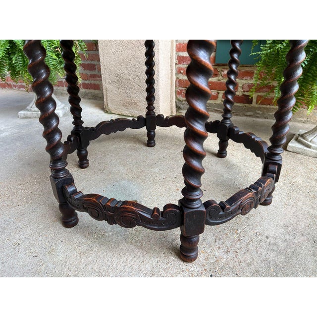 Antique French Round Side Center Table Barley Twist Carved Oak Renaissance C1900 For Sale - Image 9 of 12