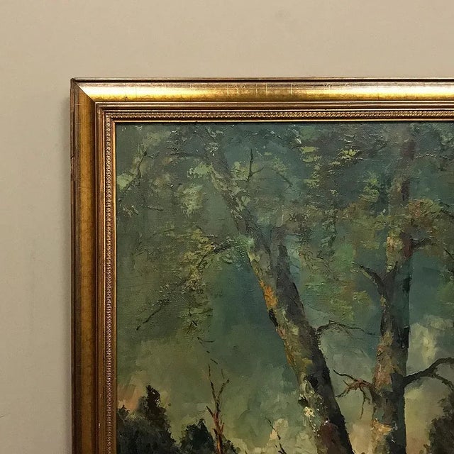 Olive Mid-Century Framed Oil Painting on Canvas For Sale - Image 8 of 11
