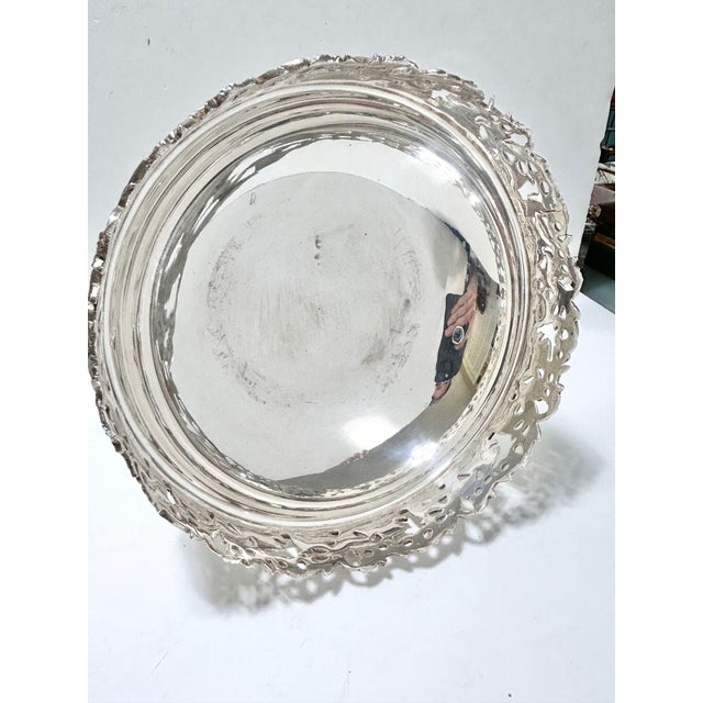 Metal Vintage Silverplate Swan Pedestal Compote Bowl With Pierced Gallery Centerpiece For Sale - Image 7 of 10