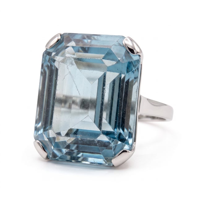 Mid 20th Century Mid-Century Platinum Ring — 7ct Natural Aquamarine | Circa 1950, Size 7.75 For Sale - Image 5 of 5