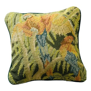 Cute Vintage Needlepoint Small Pillow With Parrots For Sale