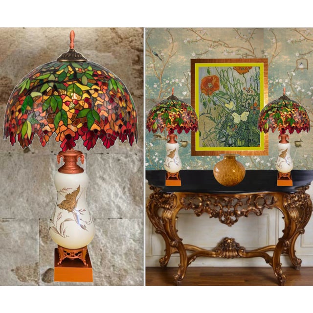 Vintage White Ceramic Gold Butterfly Table Lamps - a Pair For Sale - Image 10 of 12