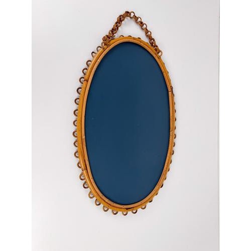 Mid-Century Modern Italian Handcrafted Oval Cane and Bamboo Mirror in the style of Albini, 1960s For Sale - Image 9 of 15
