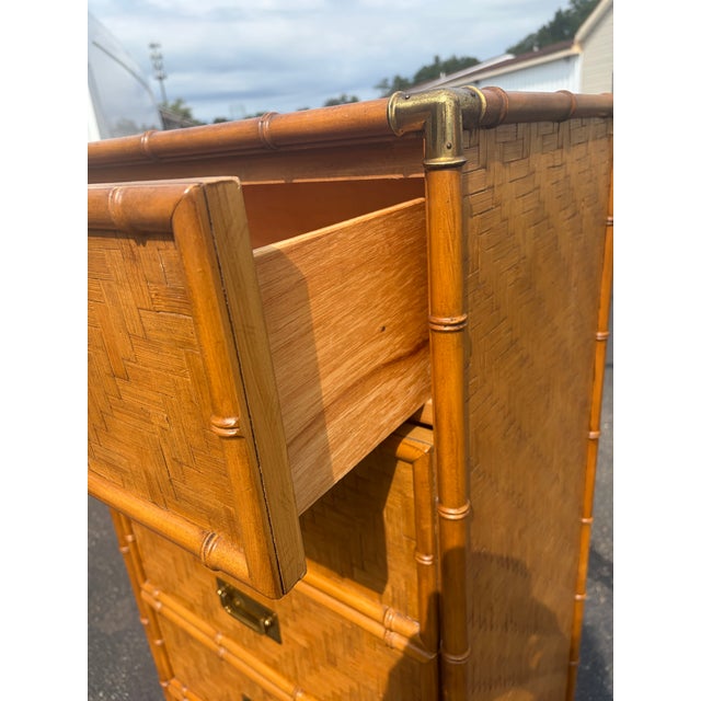 Vintage Faux Bamboo Rattan Campaign Style Lingerie Chest Dresser For Sale In Philadelphia - Image 6 of 10