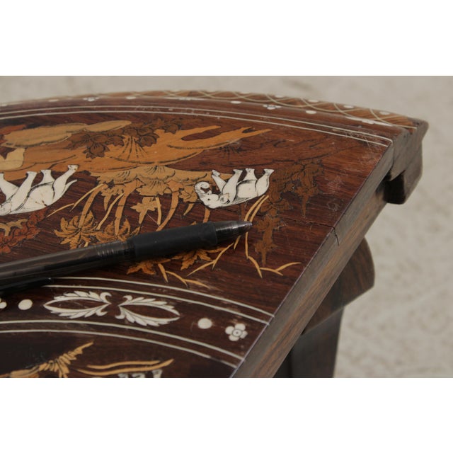 Vintage Anglo Indian Round Inlaid Coffee Table W. 4 Stools For Sale - Image 16 of 18
