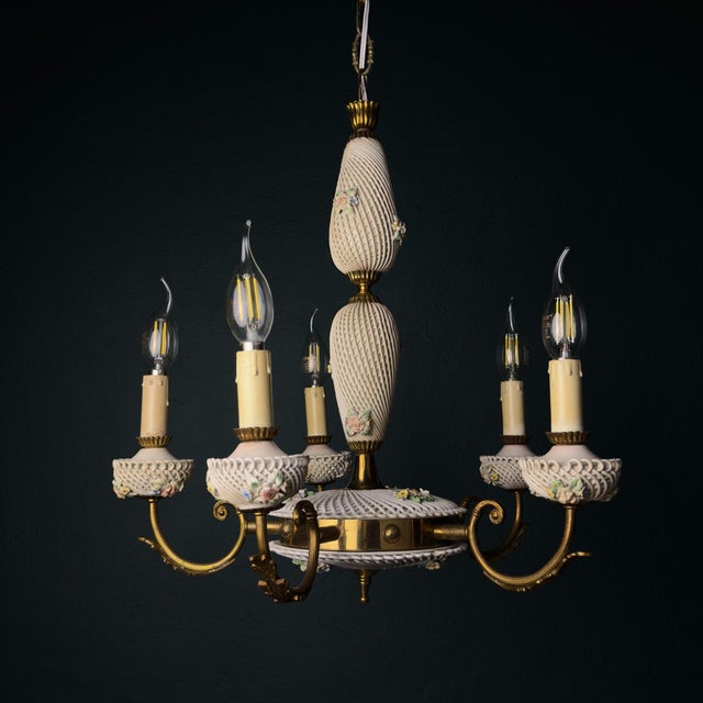 1930s Vintage Art Nouveau Capodimonte Chandelier, 1930s For Sale - Image 5 of 18