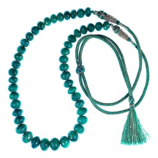 Ajd 14 Inch Expandable Graduated Emerald Rondel Necklace For Sale