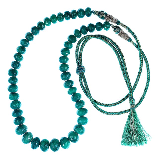 Ajd 14 Inch Expandable Graduated Emerald Rondel Necklace For Sale