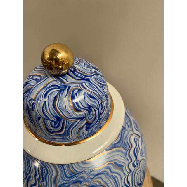 Blue and White Contemporary Wave Ginger Jar | Chairish