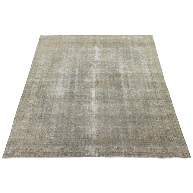 Antique Tabriz Rug With Muted Sage Green and Muted Blue Medallion For Sale In New York - Image 6 of 10