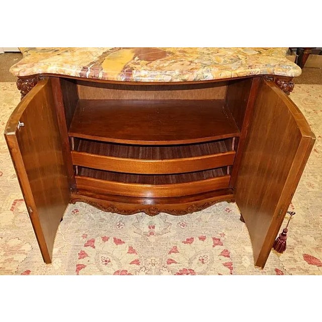 Brown 1920s ​French Marble Top Louis XV Style Carved Circassian Walnut Commode For Sale - Image 8 of 10