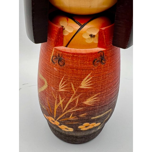 Vintage Sosaku Kokeshi Doll in Red Kimono With Floral Kimono For Sale - Image 10 of 12