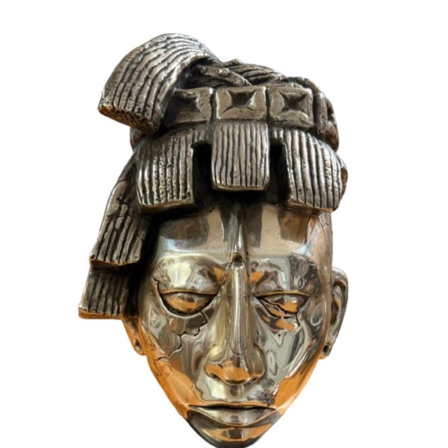 Mid 20th Century 1970s Mayan Aztec Warrior Silvered Bust For Sale - Image 5 of 8