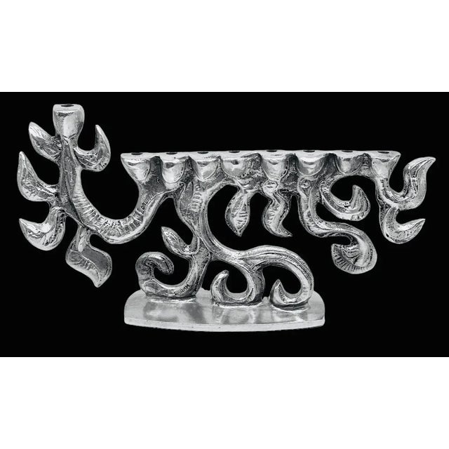 Donald Drumm Huge Vintage Mid Century Modern, Don Drumm Cast Aluminum Brutalist Tree of Life Hanukkah Menorah Signed For Sale - Image 4 of 8