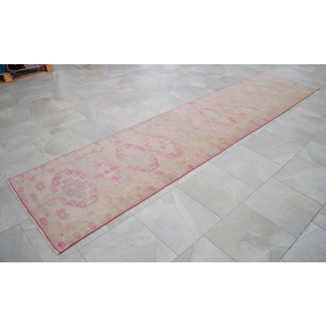 1960s Turkish Hand-Knotted Muted Runner Rug Low Pile Hallway Decor 3x12 Ft Approx For Sale - Image 15 of 16