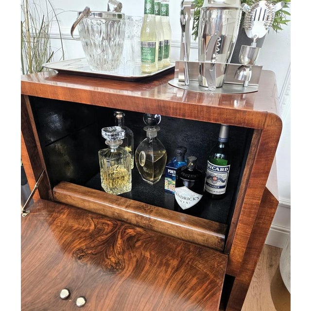 1950s Vintage Italian Art Deco Veneer Burl Wood Dry Bar Cart Cabinet, 1950s For Sale - Image 5 of 10