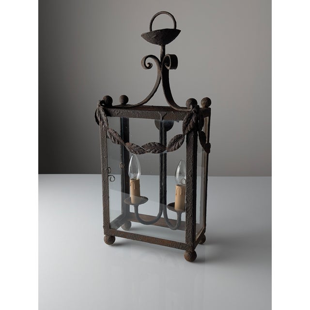 Baroque Wrought Iron Lantern with Glass Panels and Foliate Motifs, 1980s For Sale - Image 3 of 18