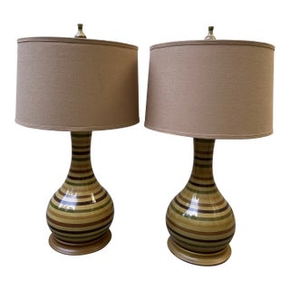 Vintage Colorful Striped Ceramic Lamps - a Pair For Sale