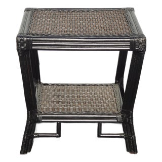 Black Vintage Chinese Chippendale Bamboo Rattan End Table For Sale