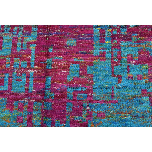Blue Abstract Rug 5'6'' X 8' Blue Purple Viscose Contemporary Hand-Knotted Carpet For Sale - Image 8 of 12