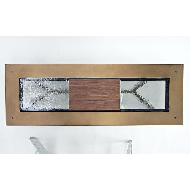 Powder Coat, Glass & Teakwood Inlay Coffee Table by Lambert for Gunter Lambert, 2010s, in Good conditions. Designed from...