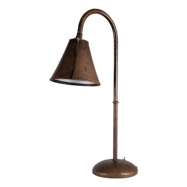 Vintage French Stitched Leather Table Lamp by Jacques Adnet, 1950s For Sale