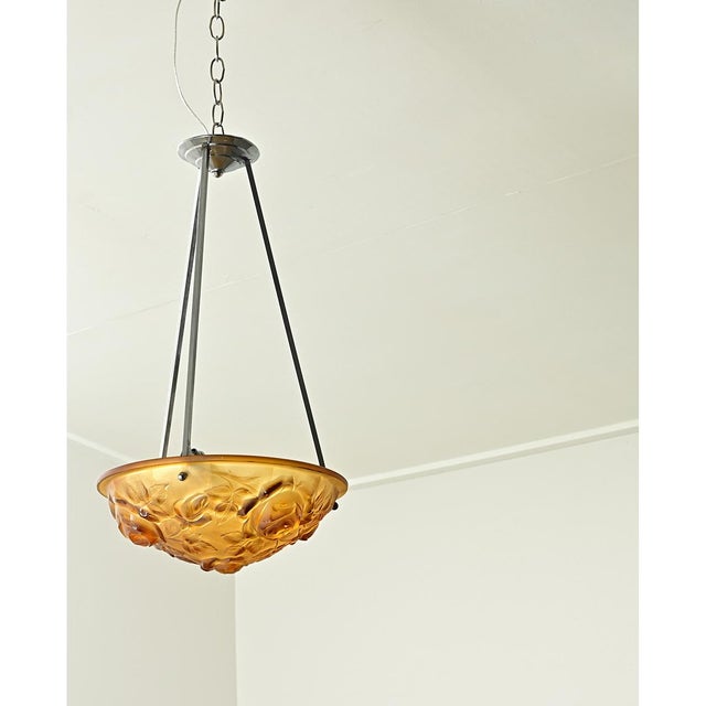 Early 20th Century French Art Deco Amber Glass Ceiling Fixture For Sale - Image 5 of 12