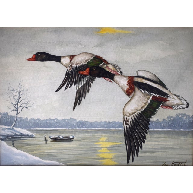 Traditional Mid 20th Century "Two Ducks in Flight Over Lake" Watercolor Ex- c.z. Guest Estate For Sale - Image 3 of 5