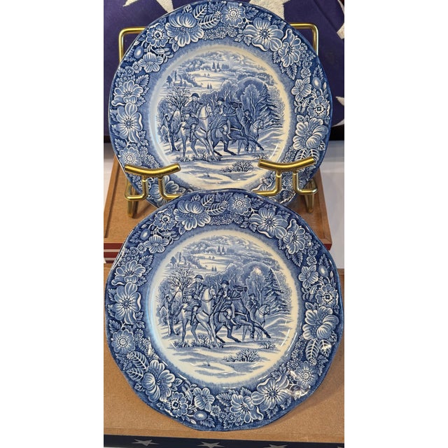 A striking pair of Liberty Blue plates depicting Washington at Valley Forge—an iconic moment in American history, rendered...