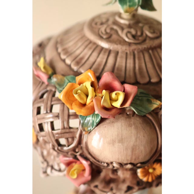 Vintage Italian Capodimonte Porcelain Lamp With Pierced Shade | Chairish