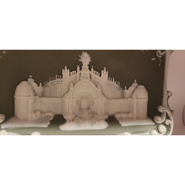 Antique Schafer and Vater Green Jasperware Palais d'Electricite Commemorative Bisque Porcelain Dish For Sale - Image 12 of 14