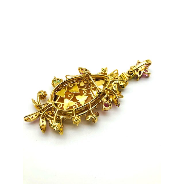 Bochic "Orient" Vintage Amber, Ruby & Emerald Brooch Set In 18K Gold & Silver For Sale - Image 14 of 18