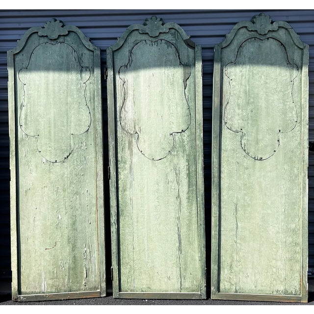 Teal Louis XVI Hand Carved 3 Panel French Folding Screen For Sale - Image 8 of 10