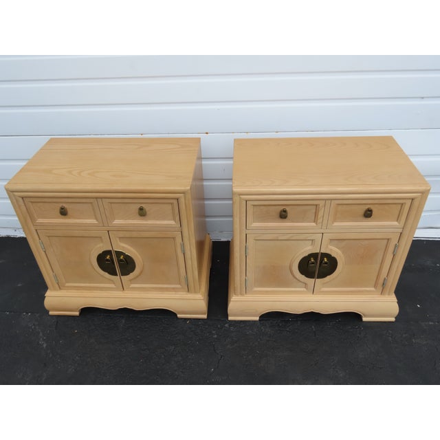 Bernhardt Hollywood Regency White Oak Large Nightstands End Bedside Tables a Pair 6400 For Sale - Image 18 of 18