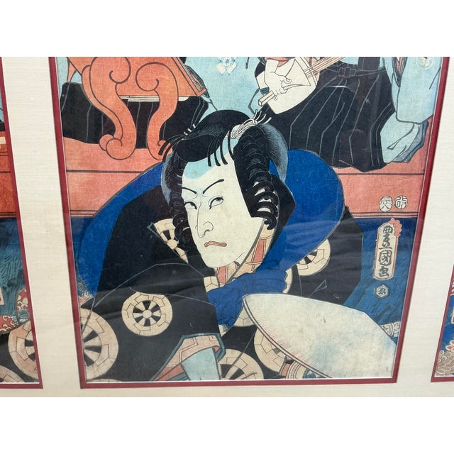 Blue Utagawa Kunisada (Toyokuni Iii) Kabuki Actor Ukiyo-E Triptych For Sale - Image 8 of 17