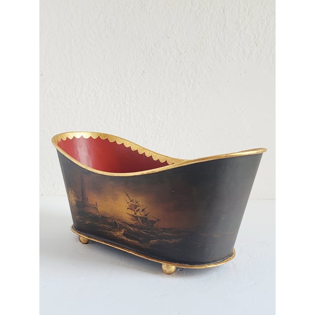 1990s Decorative Tole Hand Painted Jardiniere For Sale - Image 5 of 13
