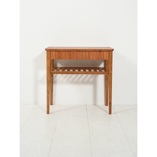 Scandinavian Bedside Table with Slatted Magazine Rack, 1950s For Sale - Image 9 of 9