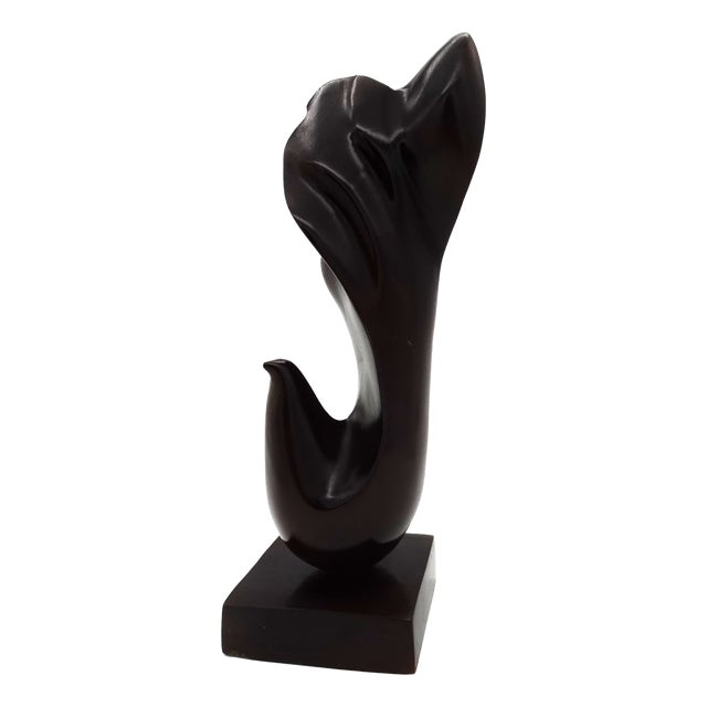 Vintage Organic Abstract Mahogany Wood Carved Sculpture, 1970s For Sale