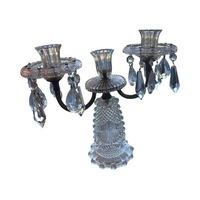 Antique Victorian Pressed Glass Three-Arm Girandole Candelabra For Sale - Image 11 of 14