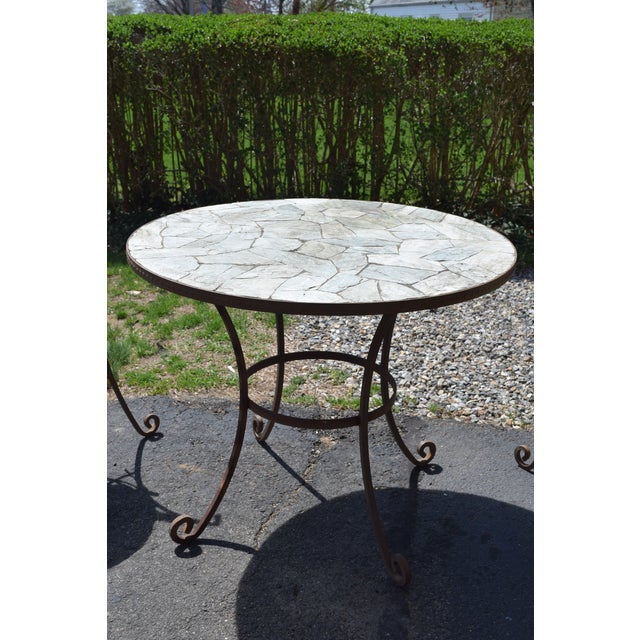 Vintage Stone Mosaic Top Patio Table & 2 Chairs Chairish