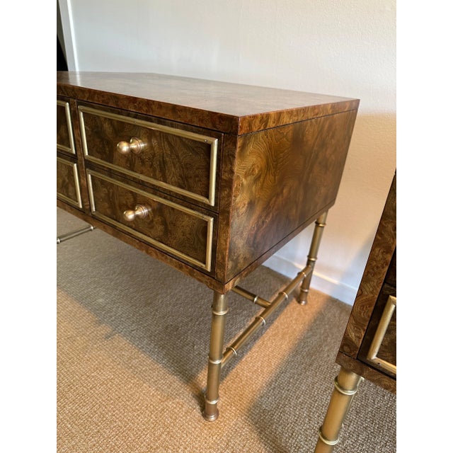 Vintage Burlwood and Brass Night Tables by Mastercraft - A Pair For Sale In New York - Image 6 of 11