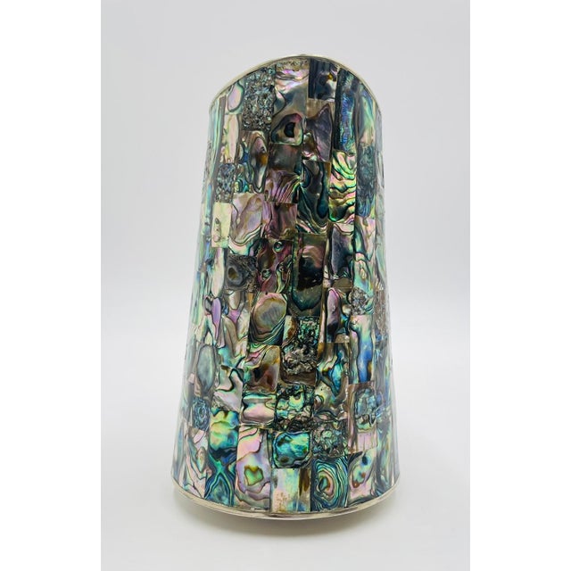 Silver 1950s Mid-Century Modern Mexican Alpaca Silver and Abalone Inlay Water Pitcher For Sale - Image 8 of 17