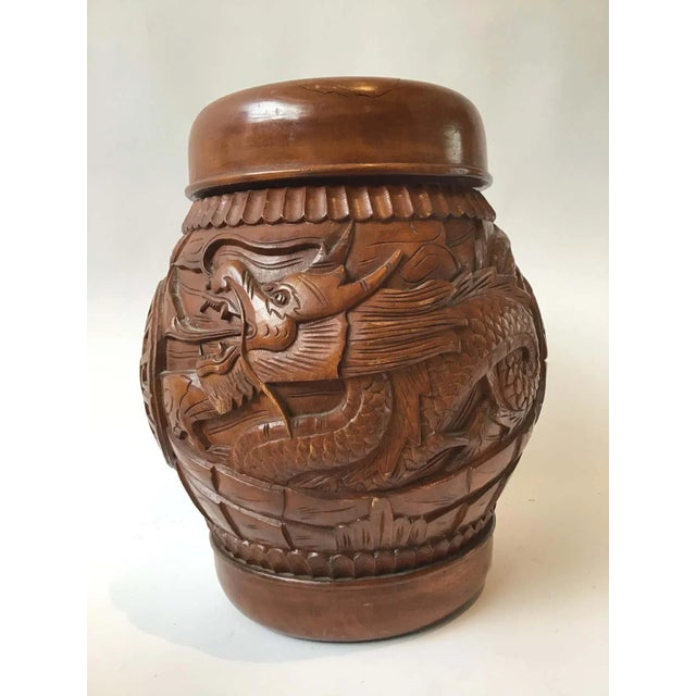 Carved Wood Asian Dragon Covered Jars - A Pair For Sale In New York - Image 6 of 10