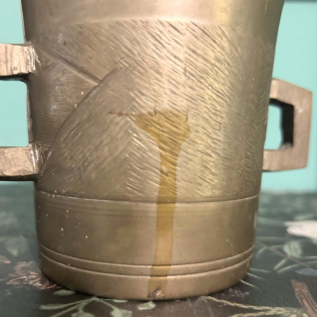 Late 19th Century Vintage Pharmacy Apothecary Brass Mortar For Sale - Image 5 of 12